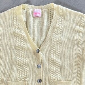 Crush oversized Butter Yellow / Cream Women's Cardigan Sweater - Small